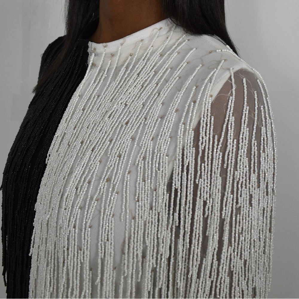 Black and White Fringe Mini Mini Dress - Picture 9 of 9
